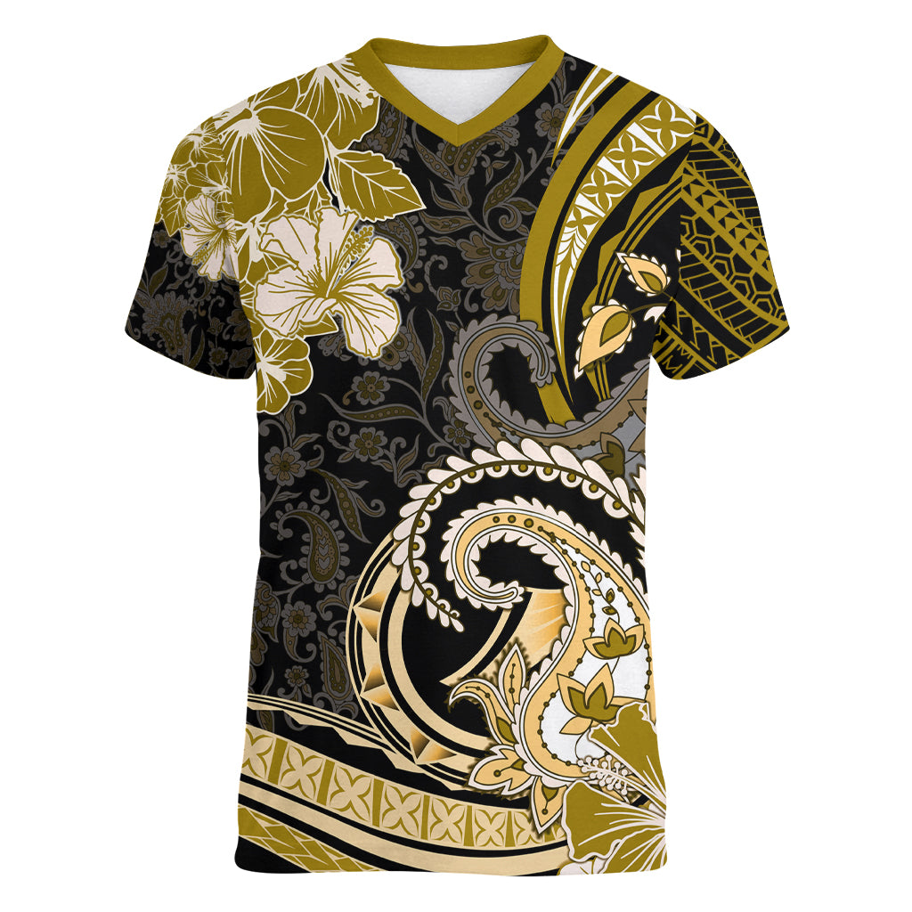 Polynesia Paisley Women V Neck T Shirt Mix Gold Polynesian Pattern LT05 Female Gold - Polynesian Pride