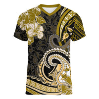 Polynesia Paisley Women V Neck T Shirt Mix Gold Polynesian Pattern LT05 Female Gold - Polynesian Pride