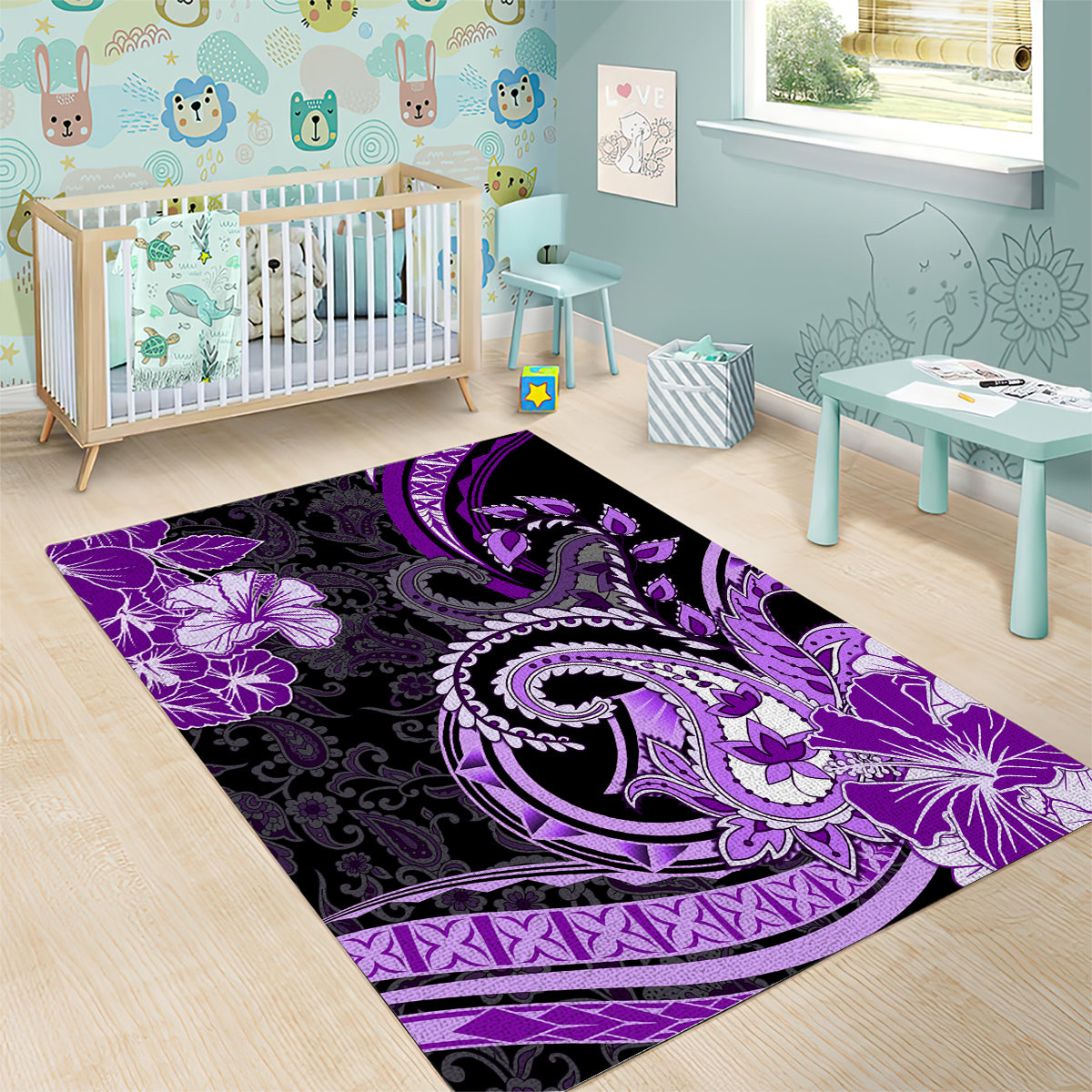 Polynesia Paisley Area Rug Mix Purple Polynesian Pattern