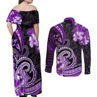 Polynesia Paisley Couples Matching Off Shoulder Maxi Dress and Long Sleeve Button Shirt Mix Purple Polynesian Pattern LT05 - Polynesian Pride