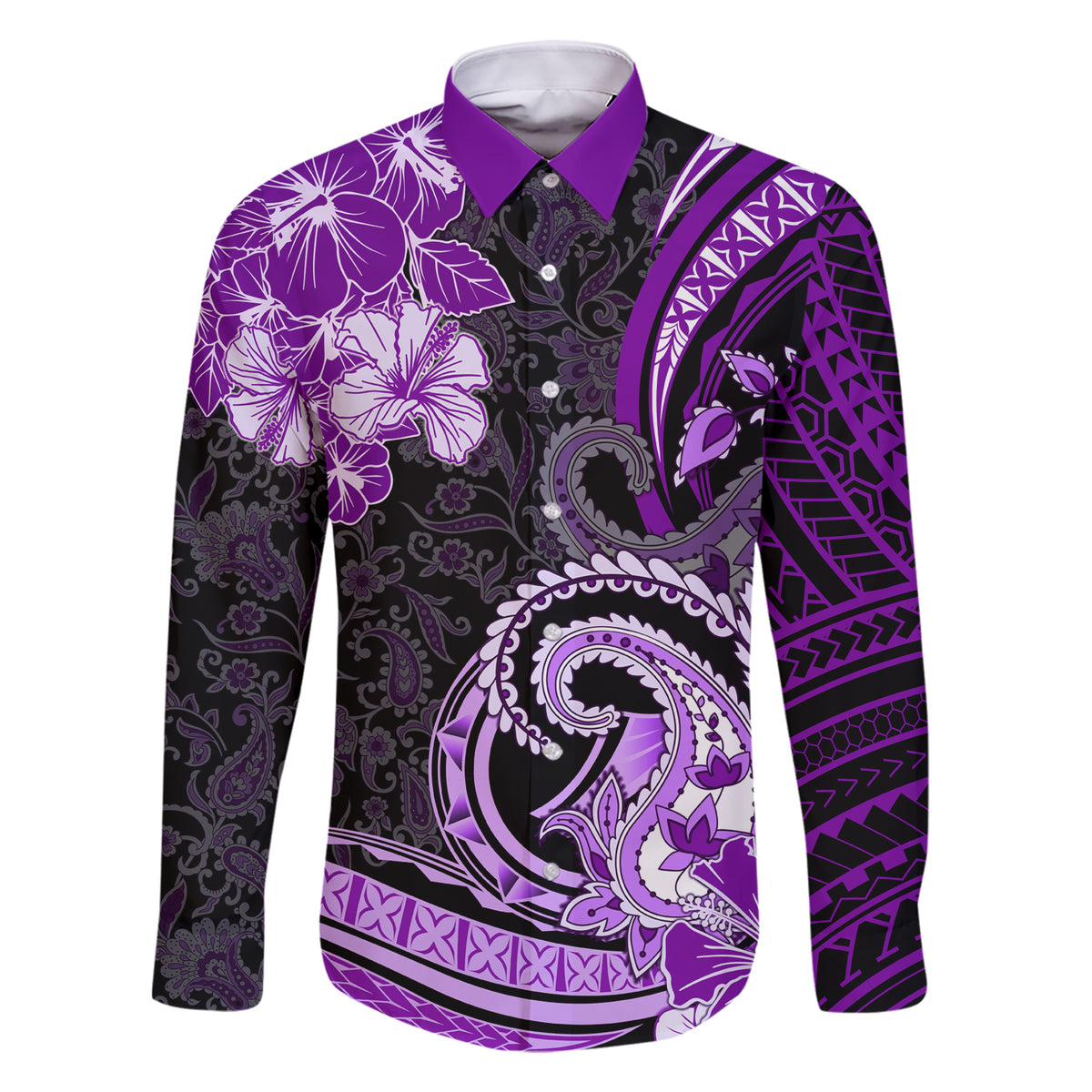 Polynesia Paisley Family Matching Short Sleeve Bodycon Dress and Hawaiian Shirt Mix Purple Polynesian Pattern LT05 Dad's Shirt - Long Sleeve Purple - Polynesian Pride