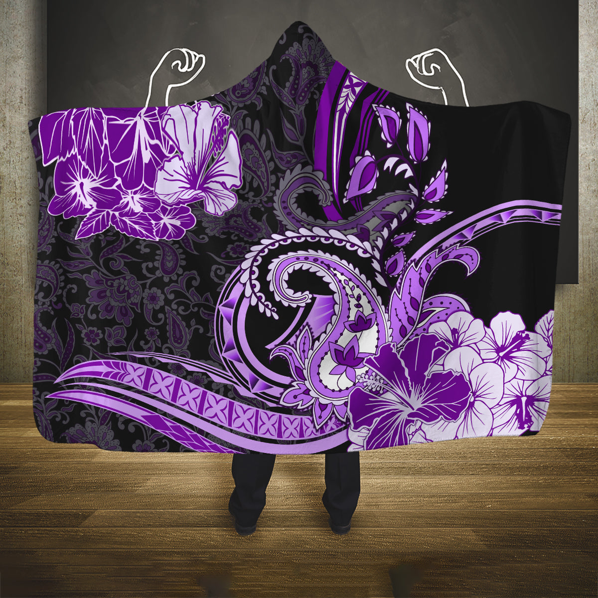 Polynesia Paisley Hooded Blanket Mix Purple Polynesian Pattern