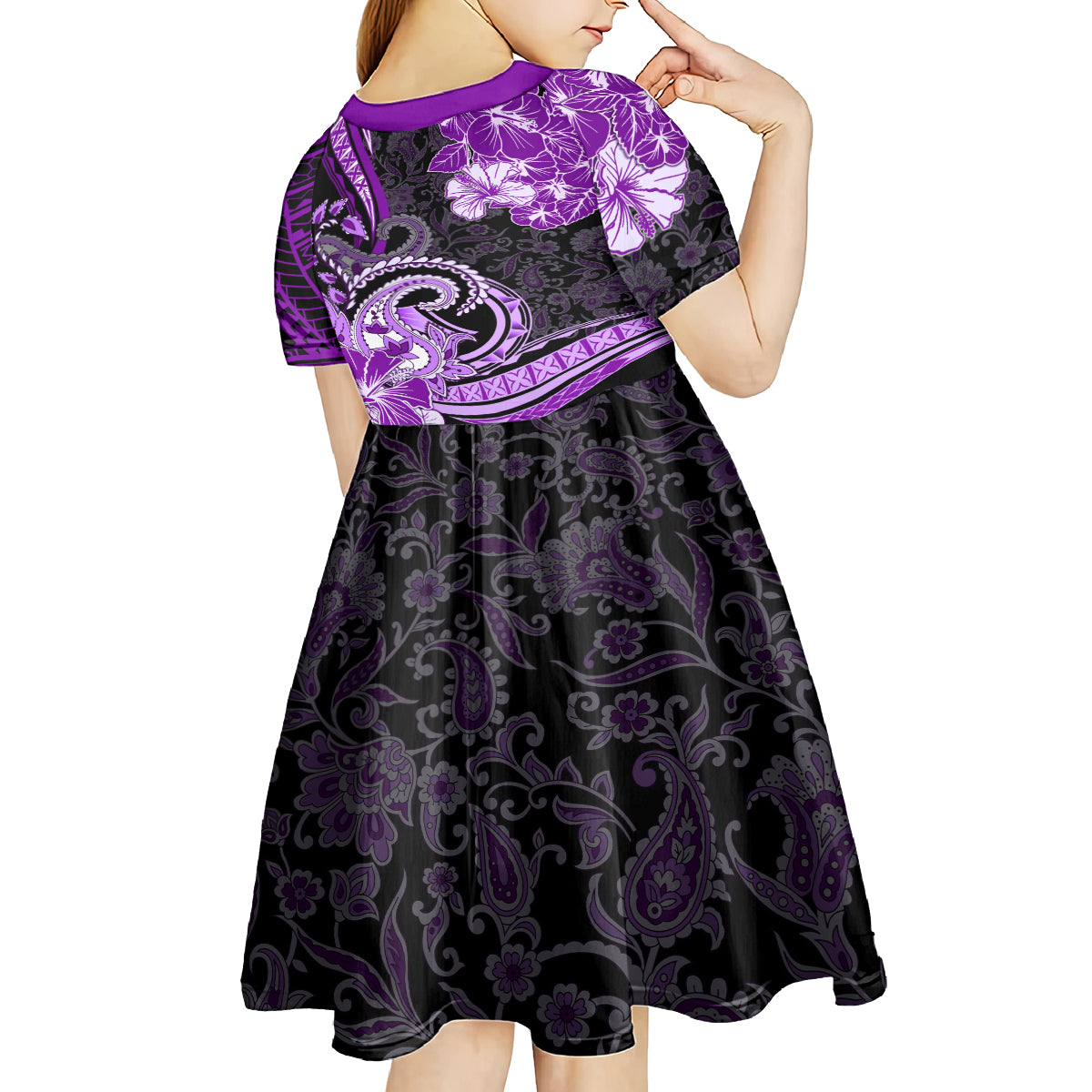 Polynesia Paisley Kid Short Sleeve Dress Mix Purple Polynesian Pattern LT05 - Polynesian Pride