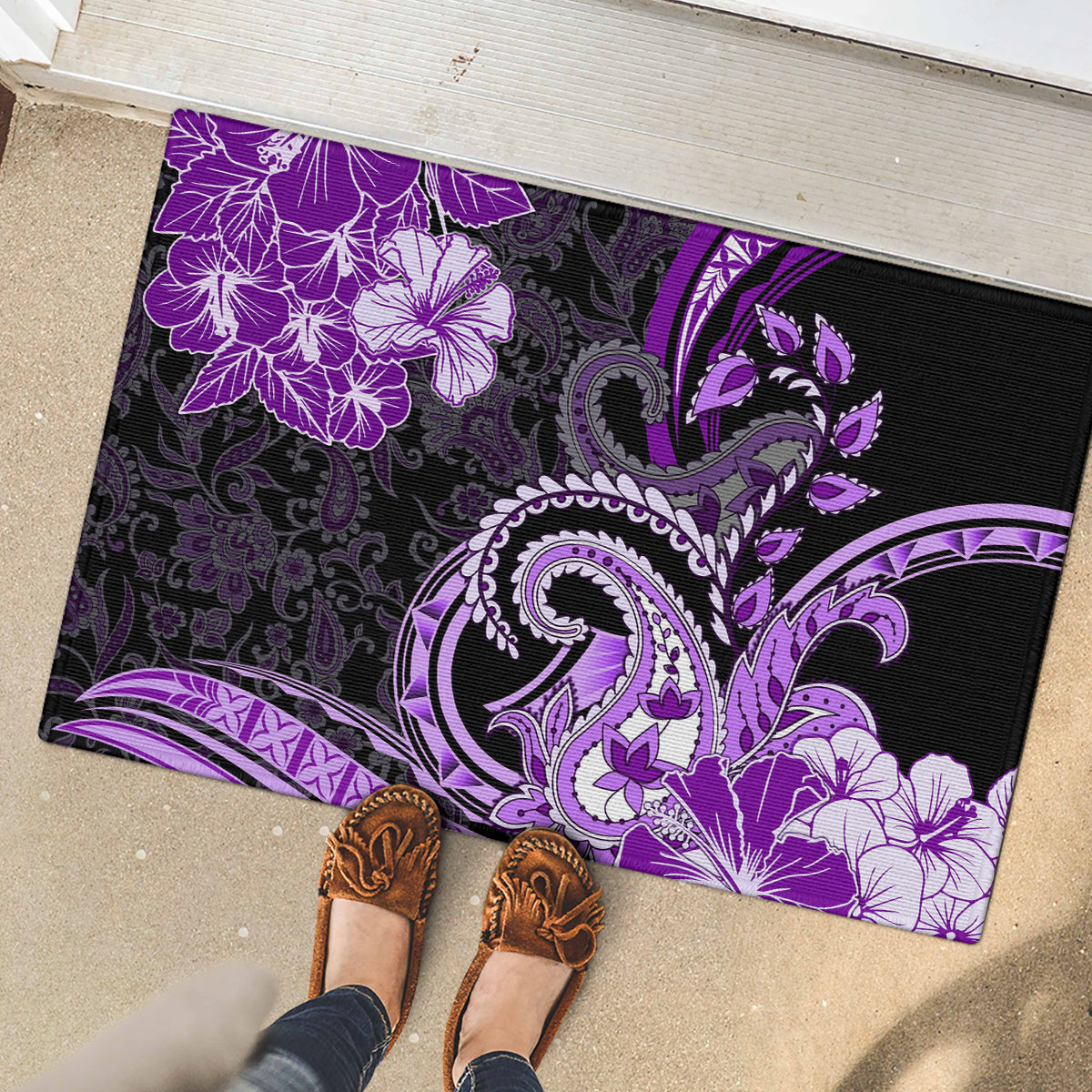 Polynesia Paisley Rubber Doormat Mix Purple Polynesian Pattern