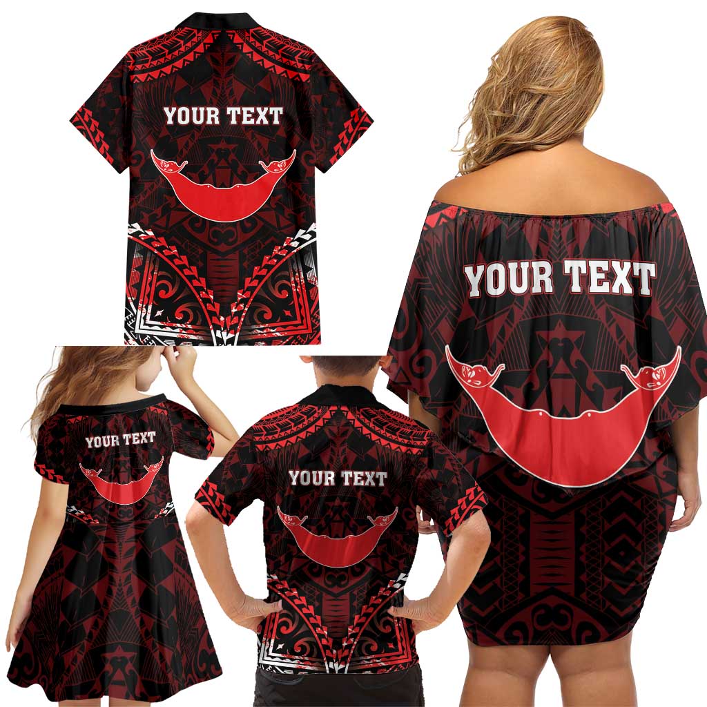 Personalised Easter Island Family Matching Off Shoulder Short Dress and Hawaiian Shirt Polynesian Pattern Emblem