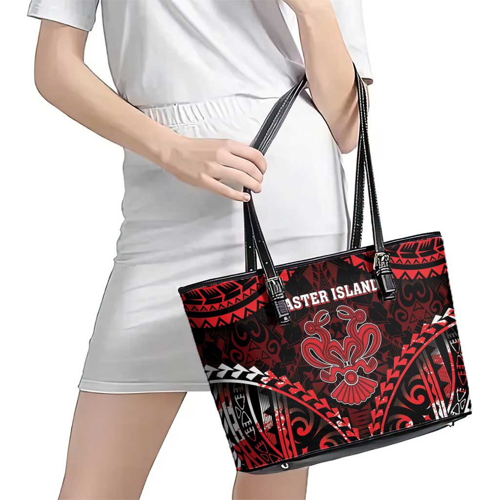 Easter Island Leather Tote Bag Polynesian Pattern Emblem