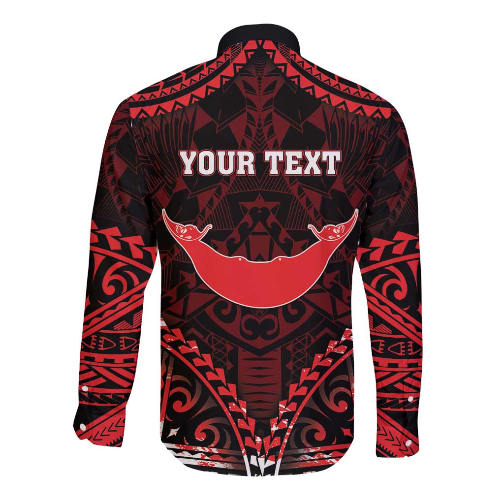 Personalised Easter Island Long Sleeve Button Shirt Polynesian Pattern Emblem