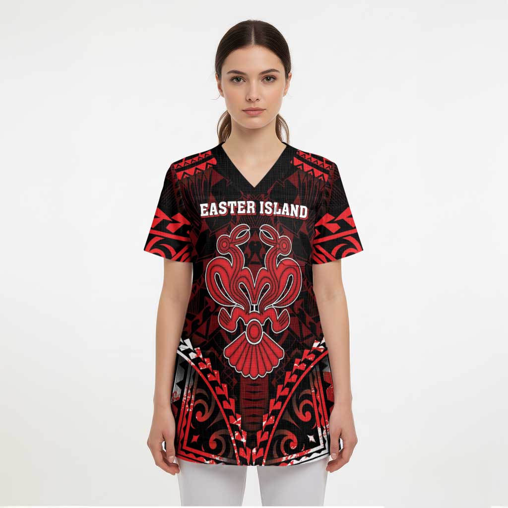 Personalised Easter Island Scrub Top Polynesian Pattern Emblem - Polynesian Pride