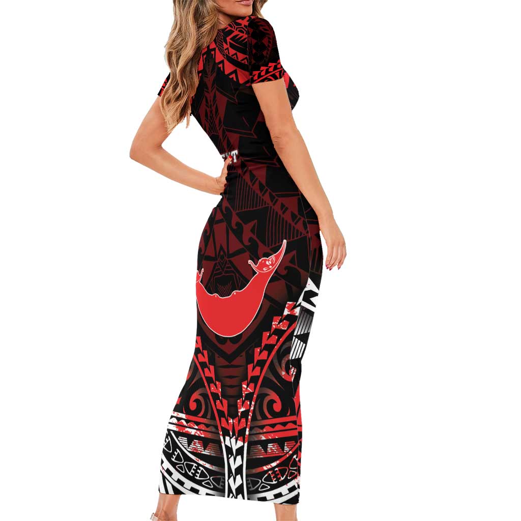 Personalised Easter Island Short Sleeve Bodycon Dress Polynesian Pattern Emblem