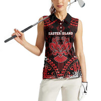 Personalised Easter Island Women Sleeveless Polo Shirt Polynesian Pattern Emblem