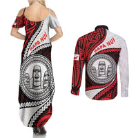 Easter Island Couples Matching Summer Maxi Dress and Long Sleeve Button Shirt Moai Statues Polynesian Style