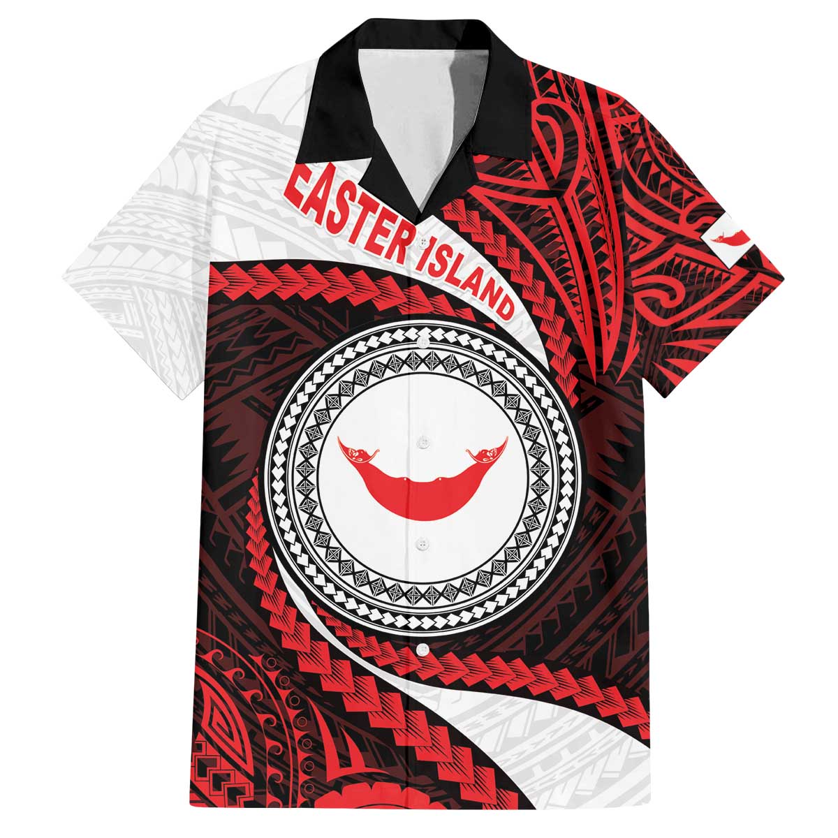 Easter Island Family Matching Off The Shoulder Long Sleeve Dress and Hawaiian Shirt Moai Statues Polynesian Style LT05 Dad's Shirt - Short Sleeve Red - Polynesian Pride