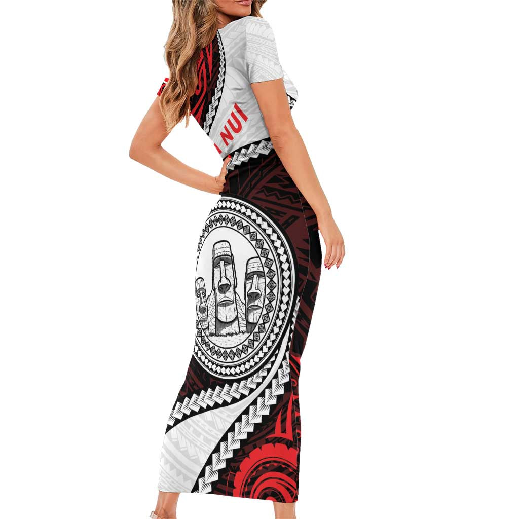 Easter Island Family Matching Short Sleeve Bodycon Dress and Hawaiian Shirt Moai Statues Polynesian Style LT05 - Polynesian Pride