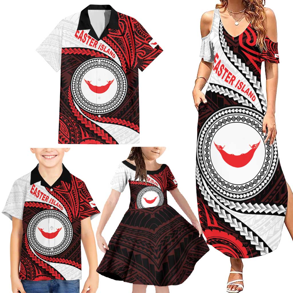 Easter Island Family Matching Summer Maxi Dress and Hawaiian Shirt Moai Statues Polynesian Style