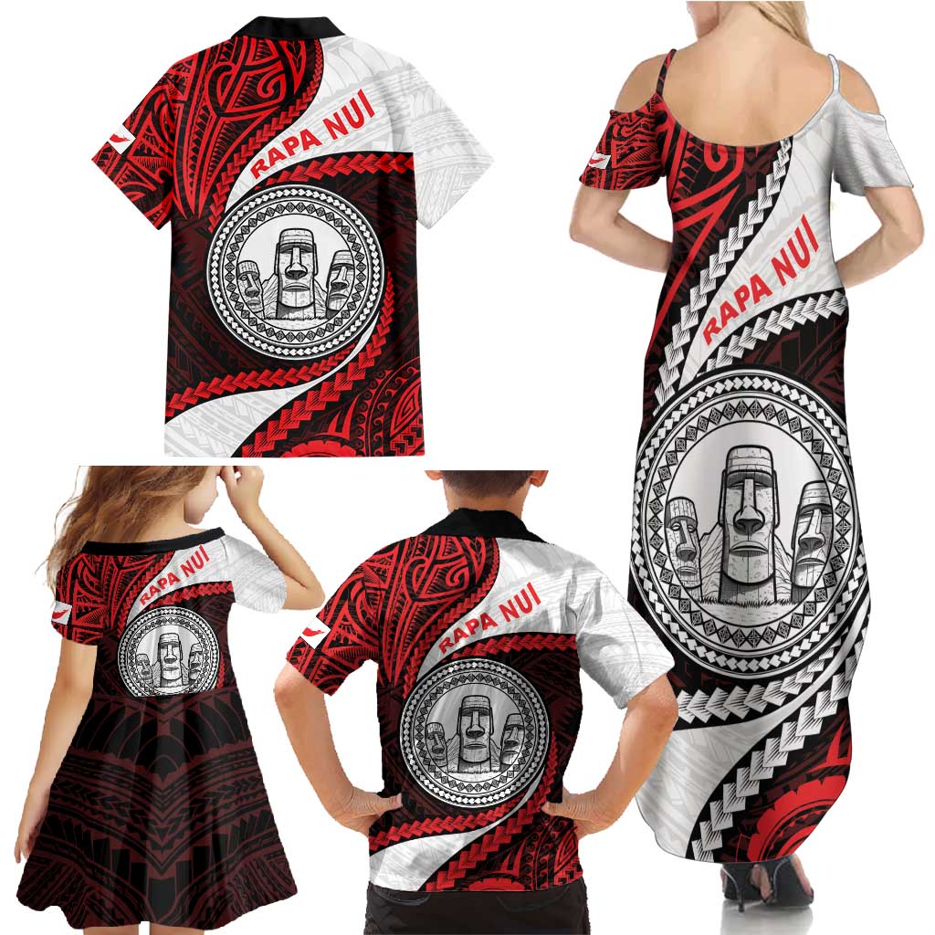 Easter Island Family Matching Summer Maxi Dress and Hawaiian Shirt Moai Statues Polynesian Style
