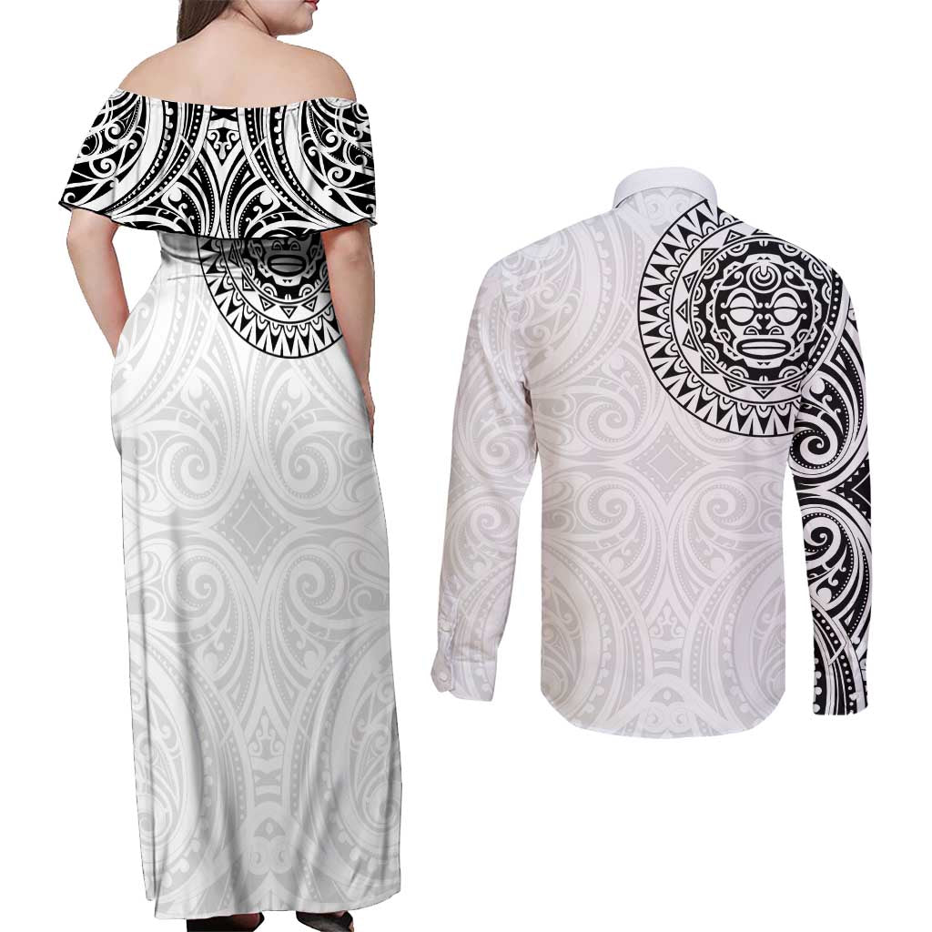 New Zealand Aotearoa Couples Matching Off Shoulder Maxi Dress and Long Sleeve Button Shirt Maori Te Mata O Rongokako LT05 - Polynesian Pride