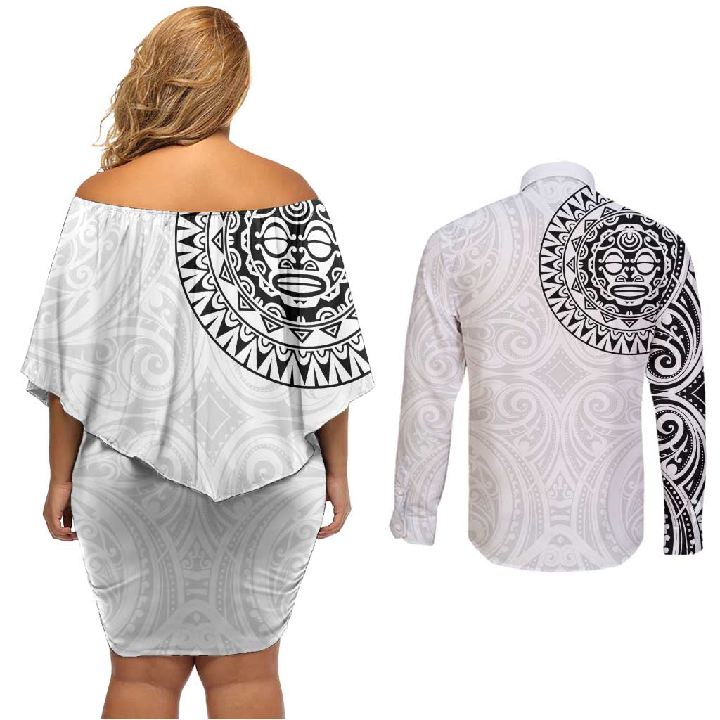 New Zealand Aotearoa Couples Matching Off Shoulder Short Dress and Long Sleeve Button Shirt Maori Te Mata O Rongokako LT05 - Polynesian Pride