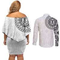 New Zealand Aotearoa Couples Matching Off Shoulder Short Dress and Long Sleeve Button Shirt Maori Te Mata O Rongokako LT05 - Polynesian Pride