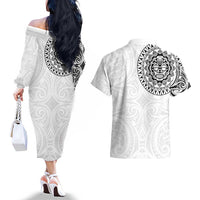 New Zealand Aotearoa Couples Matching Off The Shoulder Long Sleeve Dress and Hawaiian Shirt Maori Te Mata O Rongokako LT05 - Polynesian Pride