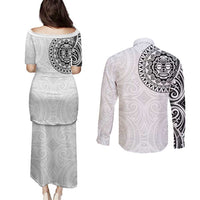 New Zealand Aotearoa Couples Matching Puletasi and Long Sleeve Button Shirt Maori Te Mata O Rongokako LT05 - Polynesian Pride