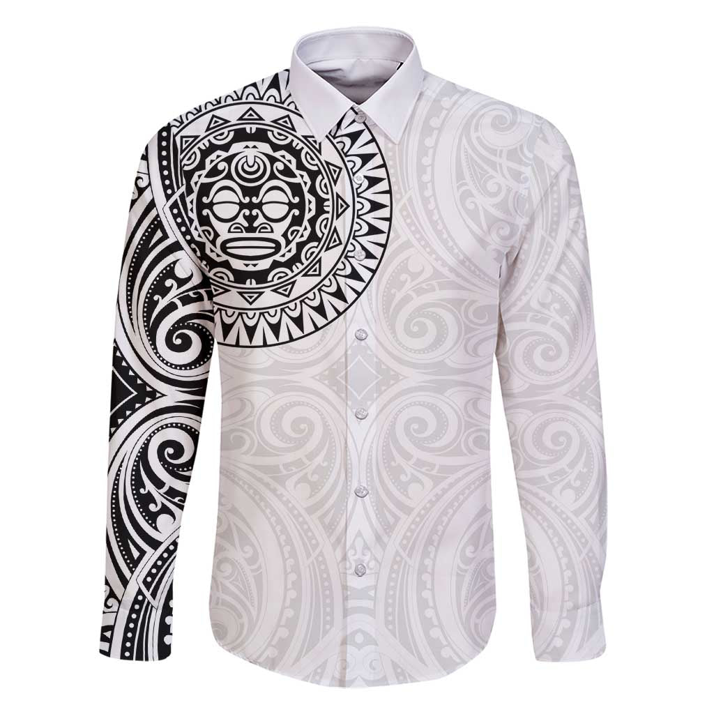 New Zealand Aotearoa Family Matching Long Sleeve Bodycon Dress and Hawaiian Shirt Maori Te Mata O Rongokako LT05 Dad's Shirt - Long Sleeve White - Polynesian Pride