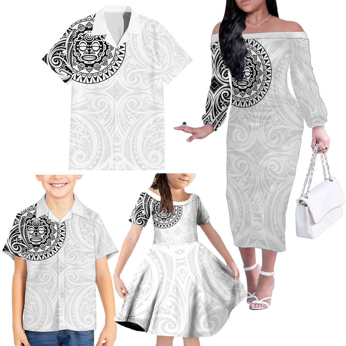 New Zealand Aotearoa Family Matching Off The Shoulder Long Sleeve Dress and Hawaiian Shirt Maori Te Mata O Rongokako LT05 - Polynesian Pride