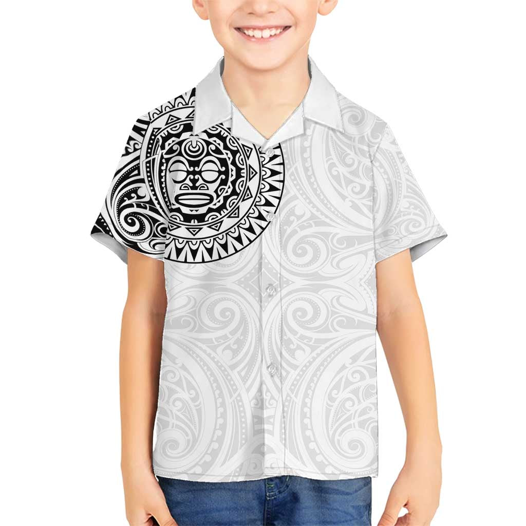 New Zealand Aotearoa Family Matching Puletasi and Hawaiian Shirt Maori Te Mata O Rongokako LT05 Son's Shirt White - Polynesian Pride