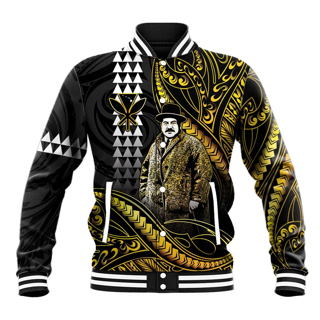Hawaii Kuhio The Citizen Prince Baseball Jacket Gold Polynesian Tribal Tattoo