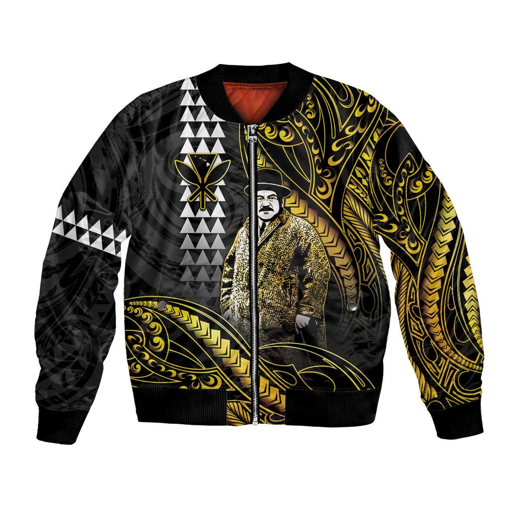 Hawaii Kuhio The Citizen Prince Bomber Jacket Gold Polynesian Tribal Tattoo