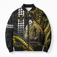 Hawaii Kuhio The Citizen Prince Bomber Puffer Jacket Gold Polynesian Tribal Tattoo