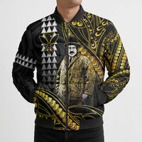 Hawaii Kuhio The Citizen Prince Bomber Puffer Jacket Gold Polynesian Tribal Tattoo