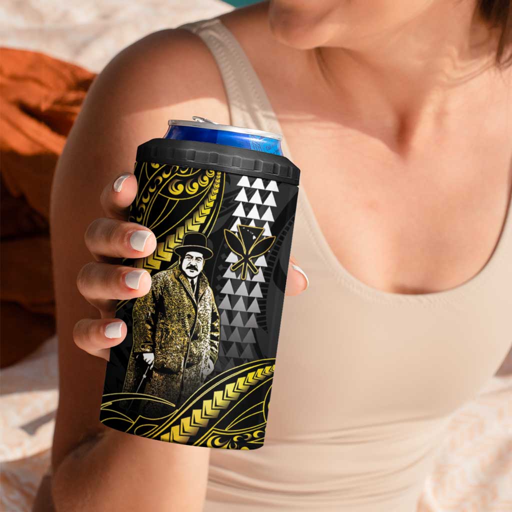 Hawaii Kuhio The Citizen Prince 4 in 1 Can Cooler Tumbler Gold Polynesian Tribal Tattoo