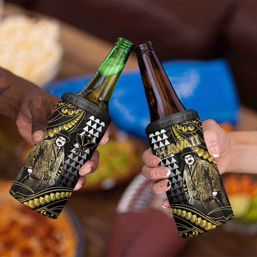 Hawaii Kuhio The Citizen Prince 4 in 1 Can Cooler Tumbler Gold Polynesian Tribal Tattoo