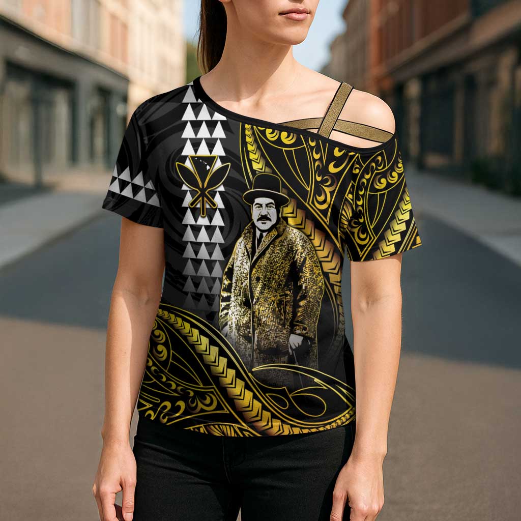 Hawaii Kuhio The Citizen Prince Cross Shoulder Shirt Gold Polynesian Tribal Tattoo