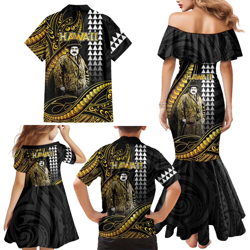 Hawaii Kuhio The Citizen Prince Family Matching Mermaid Dress and Hawaiian Shirt Gold Polynesian Tribal Tattoo LT05 - Polynesian Pride