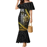 Hawaii Kuhio The Citizen Prince Family Matching Mermaid Dress and Hawaiian Shirt Gold Polynesian Tribal Tattoo LT05 Mom's Dress Gold - Polynesian Pride