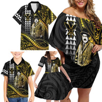 Hawaii Kuhio The Citizen Prince Family Matching Off Shoulder Short Dress and Hawaiian Shirt Gold Polynesian Tribal Tattoo LT05 - Polynesian Pride