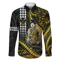 Hawaii Kuhio The Citizen Prince Family Matching Puletasi and Hawaiian Shirt Gold Polynesian Tribal Tattoo LT05 Dad's Shirt - Long Sleeve Gold - Polynesian Pride