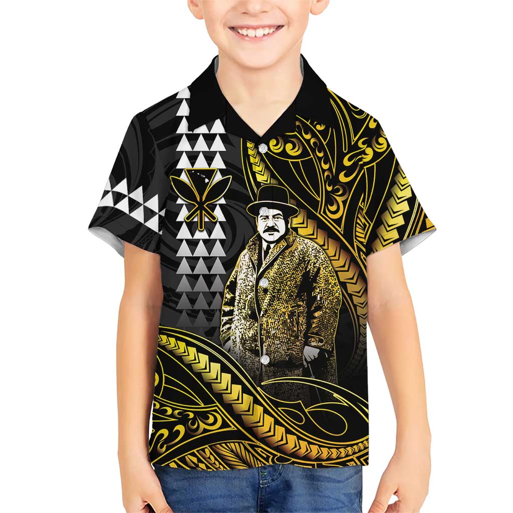 Hawaii Kuhio The Citizen Prince Family Matching Puletasi and Hawaiian Shirt Gold Polynesian Tribal Tattoo LT05 Son's Shirt Gold - Polynesian Pride