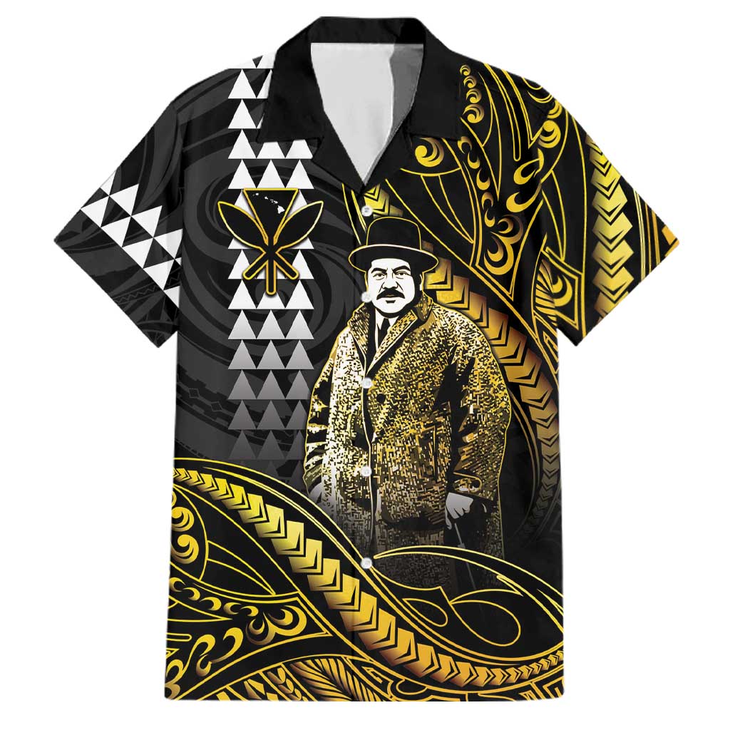 Hawaii Kuhio The Citizen Prince Family Matching Short Sleeve Bodycon Dress and Hawaiian Shirt Gold Polynesian Tribal Tattoo LT05 Dad's Shirt - Short Sleeve Gold - Polynesian Pride