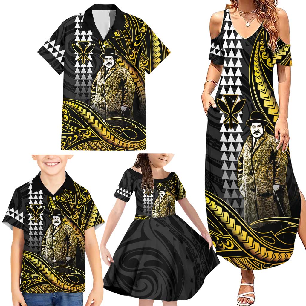 Hawaii Kuhio The Citizen Prince Family Matching Summer Maxi Dress and Hawaiian Shirt Gold Polynesian Tribal Tattoo LT05 - Polynesian Pride