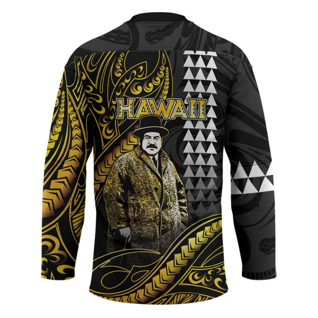 Hawaii Kuhio The Citizen Prince Hockey Jersey Gold Polynesian Tribal Tattoo
