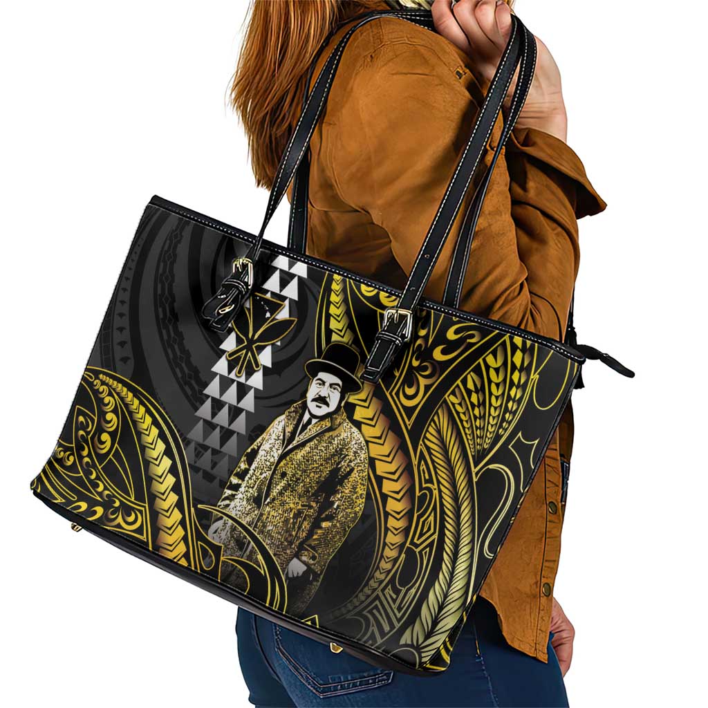 Hawaii Kuhio The Citizen Prince Leather Tote Bag Gold Polynesian Tribal Tattoo