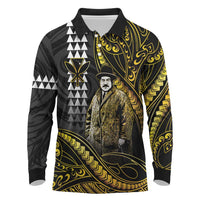 Hawaii Kuhio The Citizen Prince Long Sleeve Polo Shirt Gold Polynesian Tribal Tattoo