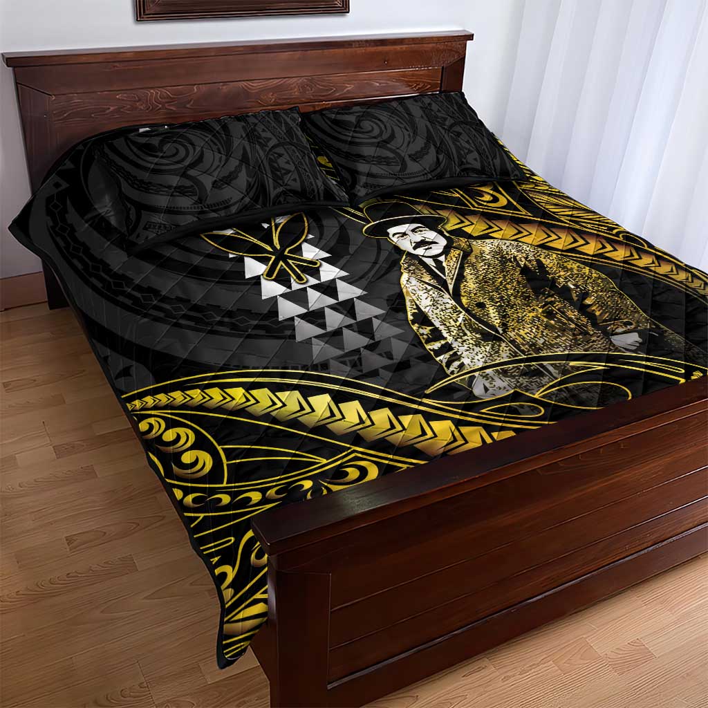 Hawaii Kuhio The Citizen Prince Quilt Bed Set Gold Polynesian Tribal Tattoo