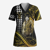 Hawaii Kuhio The Citizen Prince Scrub Top Gold Polynesian Tribal Tattoo