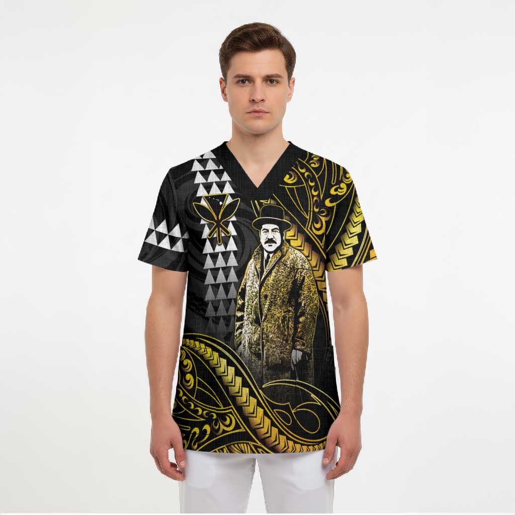 Hawaii Kuhio The Citizen Prince Scrub Top Gold Polynesian Tribal Tattoo