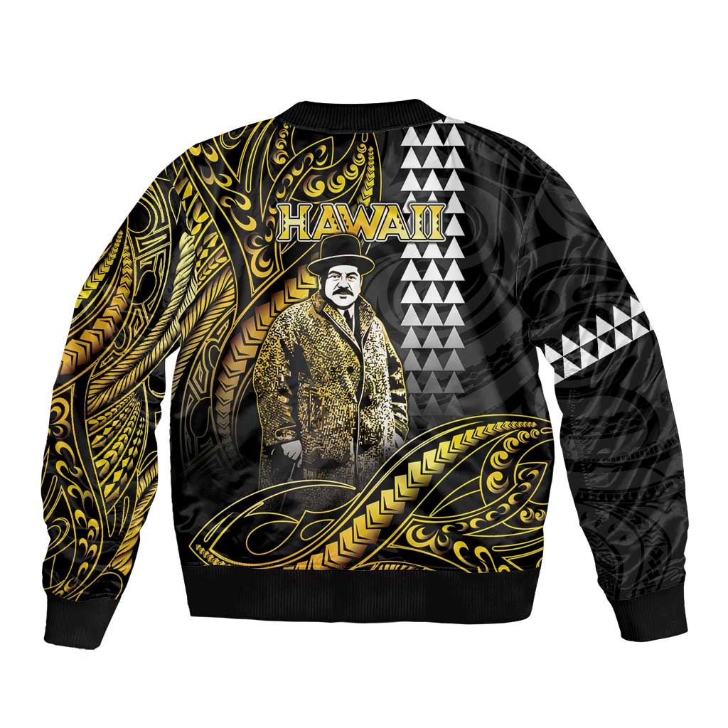 Hawaii Kuhio The Citizen Prince Sleeve Zip Bomber Jacket Gold Polynesian Tribal Tattoo