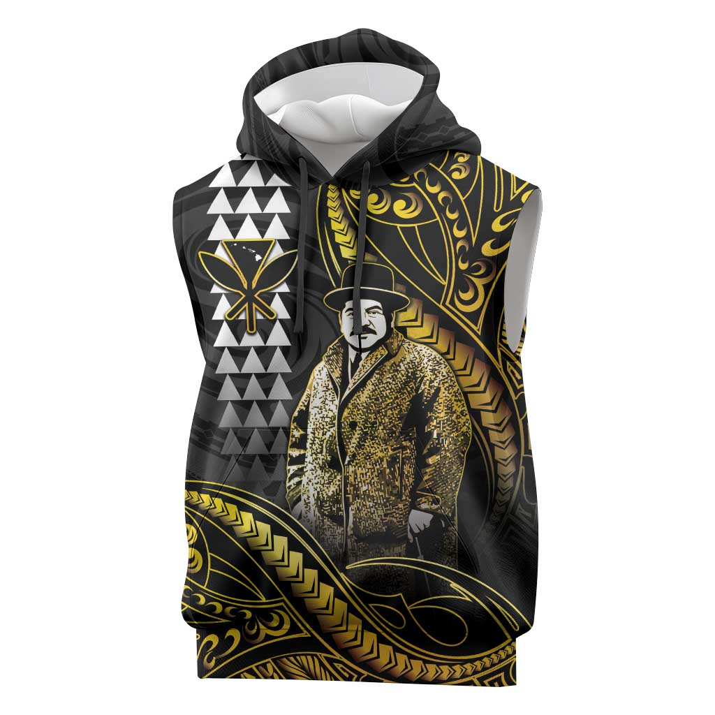 Hawaii Kuhio The Citizen Prince Sleeveless Hoodie Gold Polynesian Tribal Tattoo