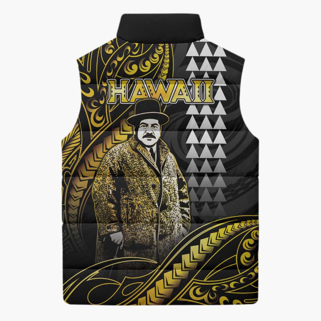 Hawaii Kuhio The Citizen Prince Sleeveless Puffer Jacket Gold Polynesian Tribal Tattoo